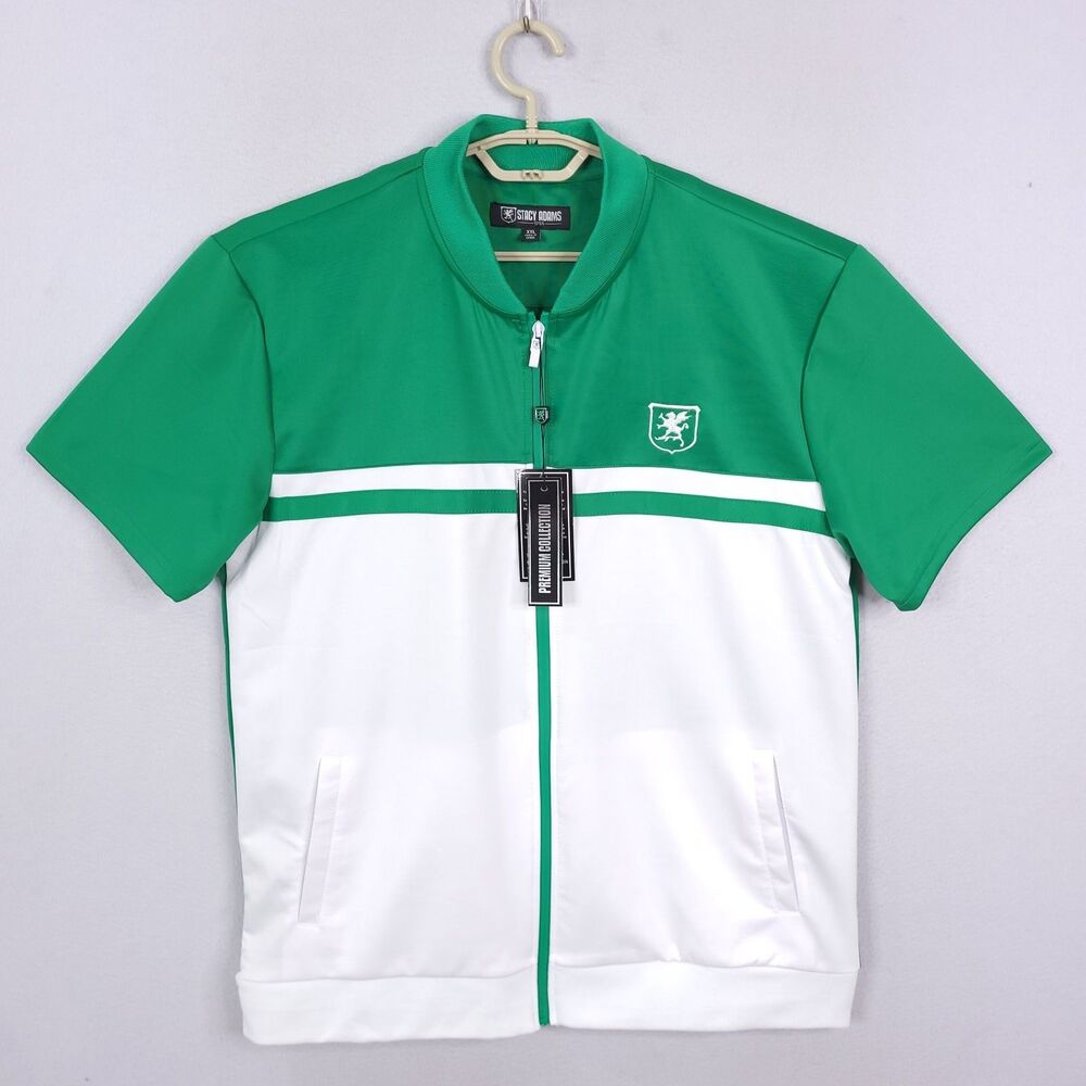 Stacy Adams Track Jacket Full Zip Size 2XL White Green Short Sleeves Y2K Retro